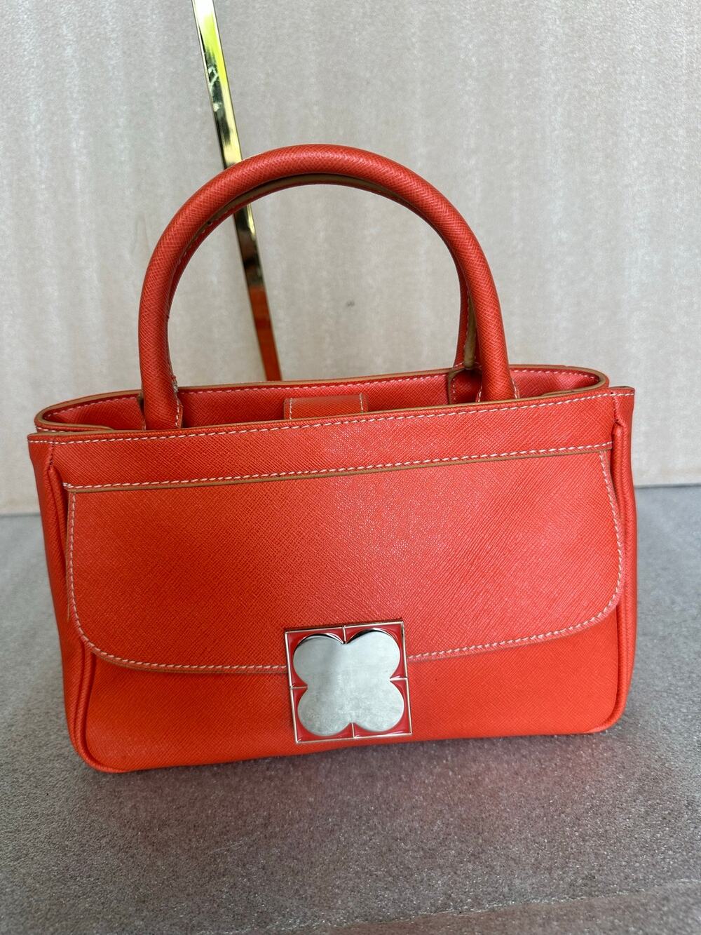 EUC Liz Claiborne New York Coral Orange Structured Satchel Handbag, Vintage